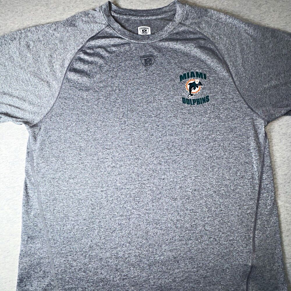 Reebok NFL Equip Miami Dolphins Gray PlayDry Short Sleeve Polyester Shirt Size L